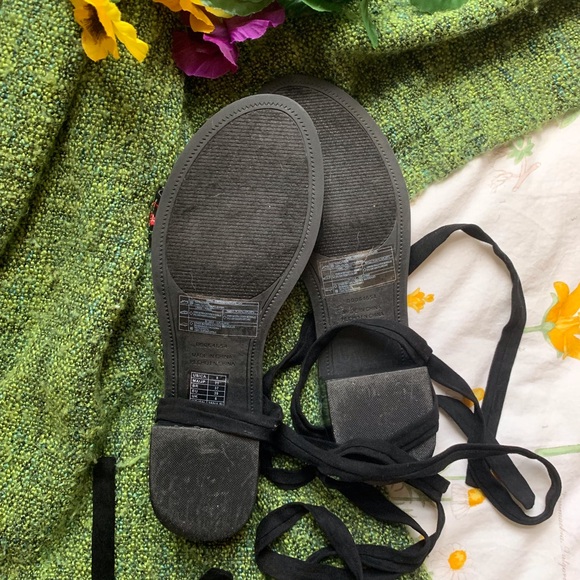 Black Suede Floral Mini Heel Sandals - Picture 3 of 3